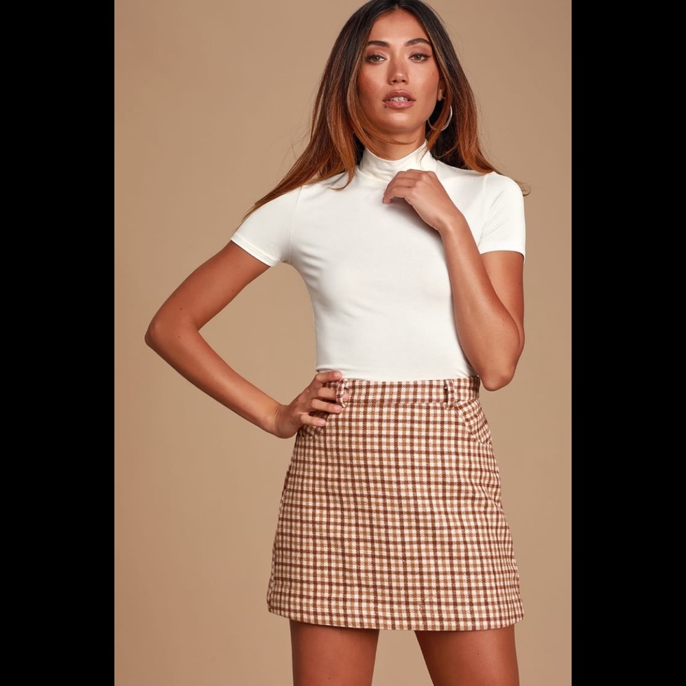 NWT SADIE & SAGE Sycamore Brown Plaid Mini Skirt - Picture 6 of 11